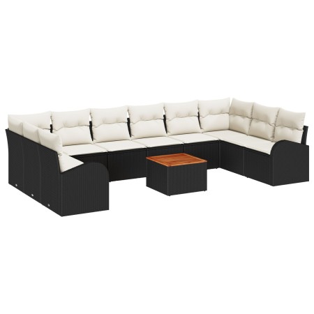 Conjunto de Sofá de Jardín de 11 Piezas con Cojines Negro Poliratán Acacia de , Sofás de exterior - Ref: Foro24-3347628, Prec...