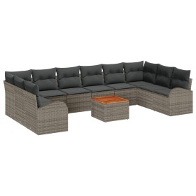 Juego de Sofás de Jardín de 11 Piezas con Cojines Gris Ratán Sintético Acacia de , Sofás de exterior - Ref: Foro24-3347629, P...