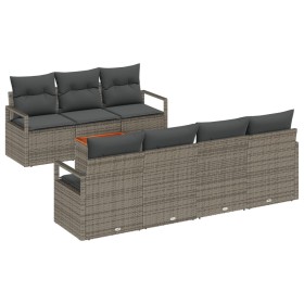 Juego de Sofá de Jardín de 7 Piezas con Cojines Gris Ratán, Sofá de Jardín de 2 Plazas con Cojines Gris Ratán de , Sofás de e...
