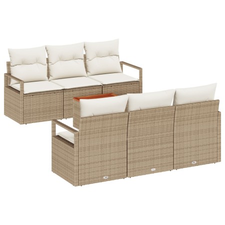 Juego sofá jardín  de 7 piezas con cojines beige de poliratán y acacia, Sofá jardín de 2 plazas  con cojines beige de poliratán | Foro24.es | Tu tienda online para hogar, jardín y más Foro24.es