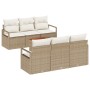 Juego sofá jardín  de 7 piezas con cojines beige de poliratán y acacia, Sofá jardín de 2 plazas  con cojines beige de poliratán | Foro24.es | Tu tienda online para hogar, jardín y más Foro24.es