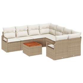 Conjunto de Sofá de Jardín de 9 Piezas con Cojines Beige, Sofá de Jardín de 2 Personas con Cojines Beige de , Sofás de exteri...