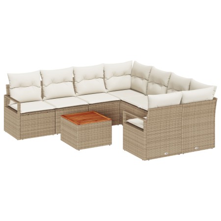 Conjunto de Sofá de Jardín de 9 Piezas con Cojines Beige, Sofá de Jardín de 2 Personas con Cojines Beige de , Sofás de exteri...