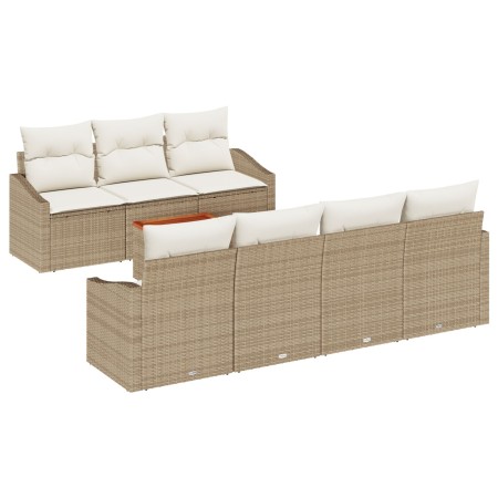 Conjunto de Sofá de Jardín de 8 Piezas con Cojines Beige de Ratán Poliéster de , Sofás de exterior - Ref: Foro24-3347792, Pre...