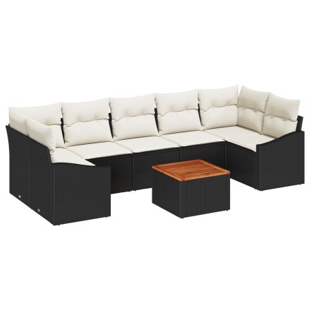 Conjunto de Sofá de Jardín de 8 Piezas con Cojines Negro Ratán Poli Acacia de , Sofás de exterior - Ref: Foro24-3347796, Prec...