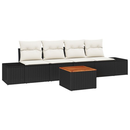 Conjunto de Sofá de Jardín de 5 Piezas con Cojines Negro Poliratán Acacia de , Sofás de exterior - Ref: Foro24-3347887, Preci...