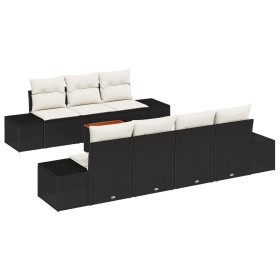 Conjunto de Sofá de Jardín de 8 Piezas con Cojines Negros de Poli Ratán Acacia de , Sofás de exterior - Ref: Foro24-3347915, ...