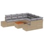 Conjunto de Sofá de Jardín de 9 Piezas con Cojines Beige Ratán Poliéster Acacia de , Sofás de exterior - Ref: Foro24-3347938,...
