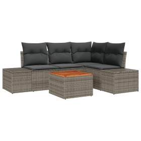Juego de Sofá de Jardín de 5 Piezas con Cojines Gris Poliratán Acacia de , Sofás de exterior - Ref: Foro24-3347951, Precio: 3...