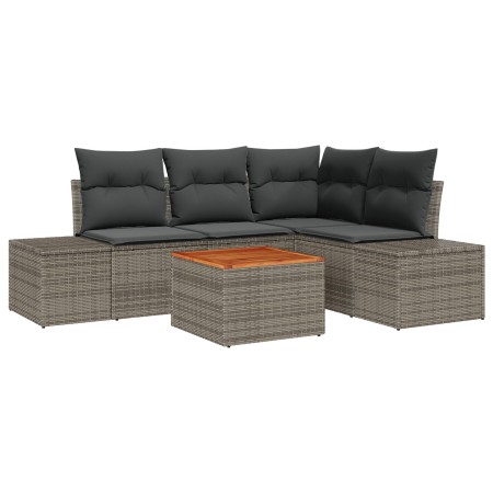 Juego de Sofá de Jardín de 5 Piezas con Cojines Gris Poliratán Acacia de , Sofás de exterior - Ref: Foro24-3347951, Precio: 3...