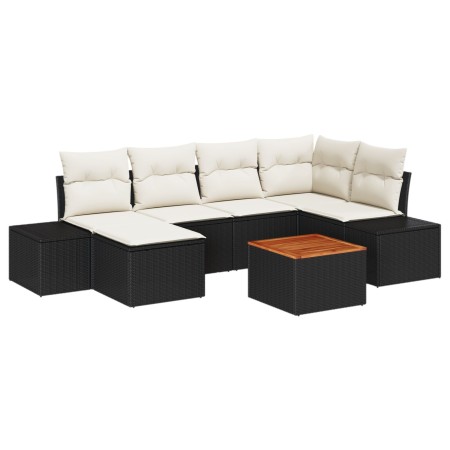 Conjunto de Sofá de Jardín de 7 Piezas con Cojines Negro Ratán Poliéster Acacia de , Sofás de exterior - Ref: Foro24-3347978,...