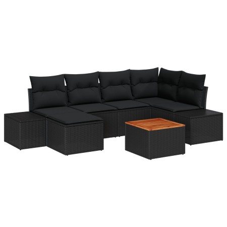 Juego de Sofá de Jardín de 7 Piezas con Cojines Negro Poliratán Acacia de , Sofás de exterior - Ref: Foro24-3347982, Precio: ...