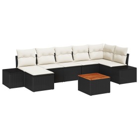 Juego de Sofá de Jardín de 8 Piezas con Almohadones Negro Polirratán Acacia de , Sofás de exterior - Ref: Foro24-3347985, Pre...