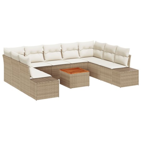 Juego de sofá de jardín de 10 piezas con cojines Beige Poliratán Acacia de , Sofás de exterior - Ref: Foro24-3348002, Precio:...