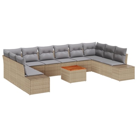 Conjunto de Sofá de Jardín de 11 Piezas con Cojines Beige Ratán Acacia de , Sofás de exterior - Ref: Foro24-3348008, Precio: ...