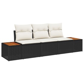 Conjunto de Sofá de Jardín de 3 Piezas con Cojines Negro Ratán de , Sofás de exterior - Ref: Foro24-3348013, Precio: 250,32 €...
