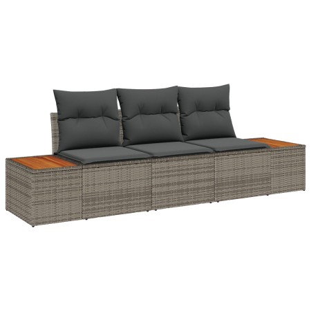 Conjunto de Sofá de Jardín de 3 Piezas con Cojines Gris Ratán Poliéster Acacia de , Sofás de exterior - Ref: Foro24-3348015, ...