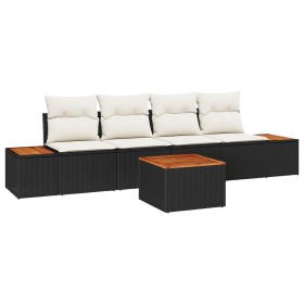 Conjunto de Sofás de Jardín de 5 Piezas con Cojines Negro Ratán Poliéster de , Sofás de exterior - Ref: Foro24-3348018, Preci...
