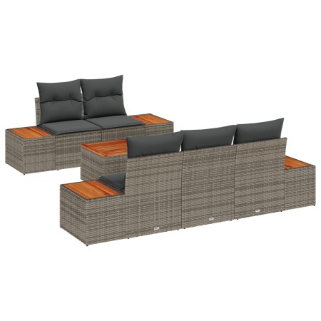 Conjunto de Sofás de Jardín de 6 Piezas con Cojines Gris Ratán Sintético Acacia | Foro24.es | Tu tienda online para hogar, jardín y más Foro24.es