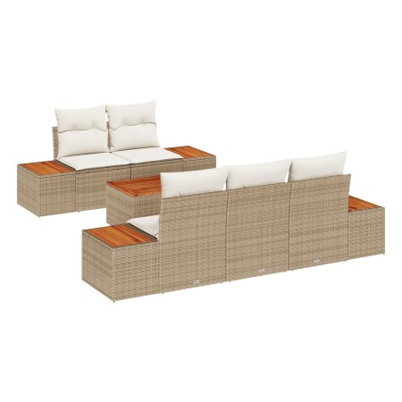 Juego de Sofá de Jardín de 6 Piezas con Cojines Beige de Ratán de Polietileno y Acacia de , Sofás de exterior - Ref: Foro24-3...