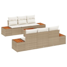 Conjunto de Sofá de Jardín de 7 Piezas con Cojines Beige Poliratán Acacia de , Sofás de exterior - Ref: Foro24-3348032, Preci...
