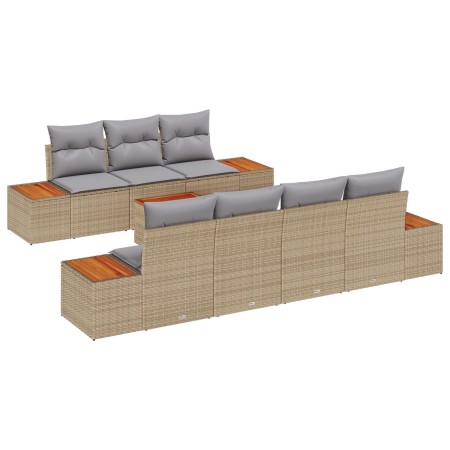 Juego de Sofá de Jardín de 8 Piezas con Cojines Beige Ratán Poliéster Acacia de , Sofás de exterior - Ref: Foro24-3348041, Pr...