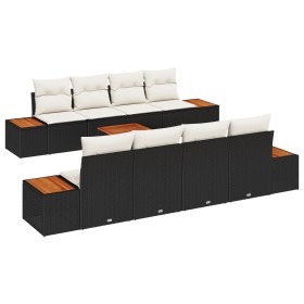 Conjunto de sofá de jardín de 9 piezas con cojines Negro Poliratán Acacia de , Sofás de exterior - Ref: Foro24-3348048, Preci...