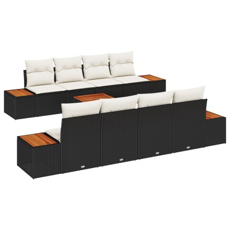 Conjunto de sofá de jardín de 9 piezas con cojines Negro Poliratán Acacia de , Sofás de exterior - Ref: Foro24-3348048, Preci...
