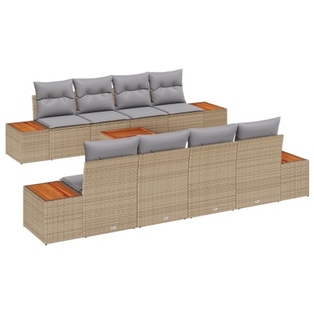 Juego de Sofá de Jardín de 9 Piezas con Cojines Beige Poliratán Acacia de , Sofás de exterior - Ref: Foro24-3348051, Precio: ...