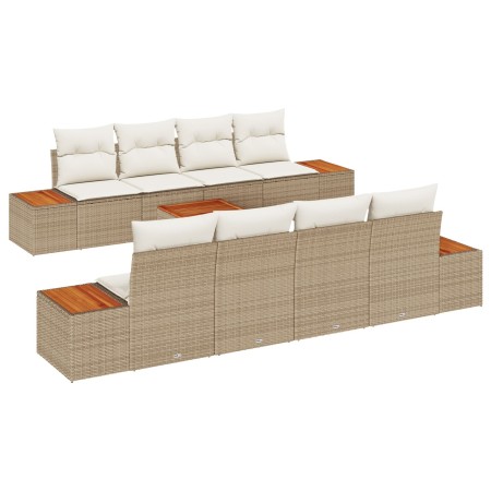 Juego de Sofás de Jardín de 9 Piezas con Cojines Beige Poliratán Acacia de , Sofás de exterior - Ref: Foro24-3348052, Precio:...