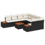 Juego de sofá de jardín de 9 piezas con cojines en negro y crema de ratán y acacia de , Sofás de exterior - Ref: Foro24-33480...
