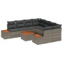 Juego de sofá de jardín de 9 piezas con cojines de poliratán gris y acacia de , Sofás de exterior - Ref: Foro24-3348055, Prec...