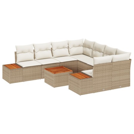 Juego de Sofá de Jardín de 9 Piezas con Cojines Beige Ratán de Polietileno Acacia de , Sofás de exterior - Ref: Foro24-334805...