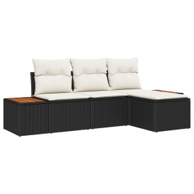 Conjunto de Sofá de Jardín de 4 Piezas con Cojines Negro Ratán Sintético Acacia de , Sofás de exterior - Ref: Foro24-3348058,...