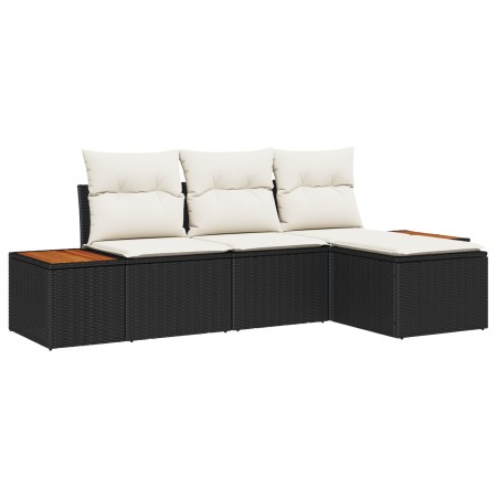 Conjunto de Sofá de Jardín de 4 Piezas con Cojines Negro Ratán Sintético Acacia de , Sofás de exterior - Ref: Foro24-3348058,...