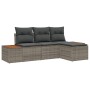 Juego de Sofá de Jardín de 4 Piezas con Cojines Gris Poliratán Acacia de , Sofás de exterior - Ref: Foro24-3348060, Precio: 2...