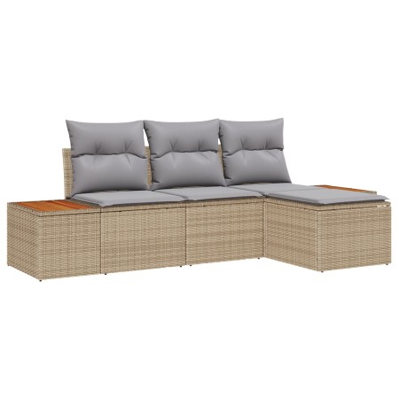 Set de sofá de jardín de 4 piezas con cojines beige de ratán sintético acacia de , Sofás de exterior - Ref: Foro24-3348061, P...