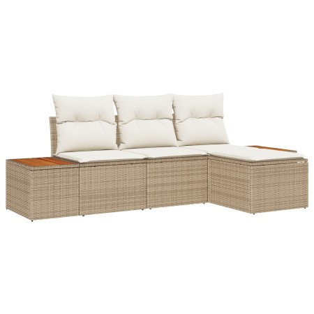 Juego de Sofá de Jardín de 4 Piezas con Cojines Beige de Poliratán de Acacia de , Sofás de exterior - Ref: Foro24-3348062, Pr...
