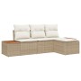 Juego de Sofá de Jardín de 4 Piezas con Cojines Beige de Poliratán de Acacia de , Sofás de exterior - Ref: Foro24-3348062, Pr...