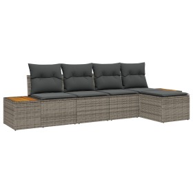 Juego de Sofá de Jardín de 5 Piezas con Cojines Gris Ratán Poli Acacia de , Sofás de exterior - Ref: Foro24-3348065, Precio: ...