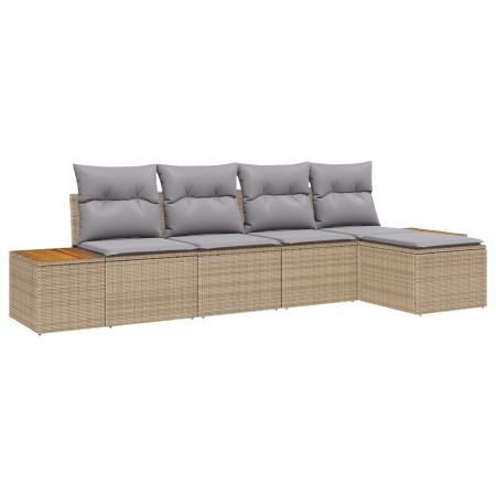 Juego de Sofá de Jardín de 5 Piezas con Cojines Beige de Poliratán Acacia de , Sofás de exterior - Ref: Foro24-3348066, Preci...