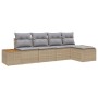 Juego de Sofá de Jardín de 5 Piezas con Cojines Beige de Poliratán Acacia de , Sofás de exterior - Ref: Foro24-3348066, Preci...