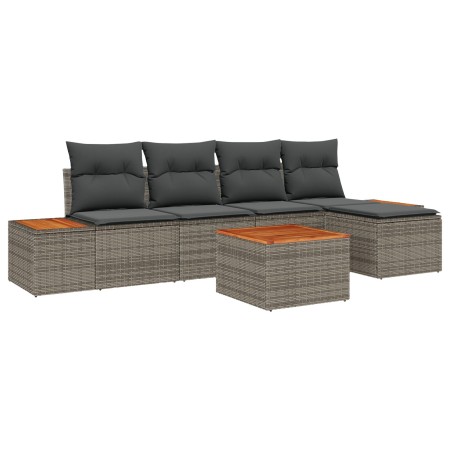 Juego de Sofá de Jardín de 6 Piezas con Cojines Gris Poliratán Acacia de , Sofás de exterior - Ref: Foro24-3348070, Precio: 3...