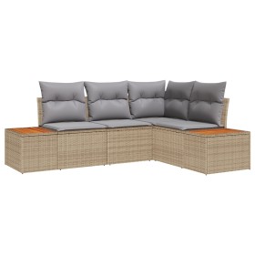 Conjunto de Sofá de Jardín de 4 Piezas con Cojines Beige Poliratán Acacia de , Sofás de exterior - Ref: Foro24-3348076, Preci...