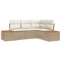 Juego de Sofá de Jardín de 4 Piezas con Cojines Beige Poliratán Acacia de , Sofás de exterior - Ref: Foro24-3348077, Precio: ...