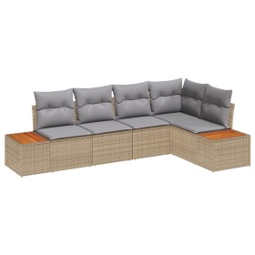 Juego de Sofá de Jardín de 5 Piezas con Cojines Beige Ratán de , Sofás de exterior - Ref: Foro24-3348086, Precio: 389,47 €, D...