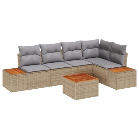Conjunto de Sofá de Jardín de 6 Piezas con Cojines Beige de Ratán Poliéster de , Sofás de exterior - Ref: Foro24-3348091, Pre...