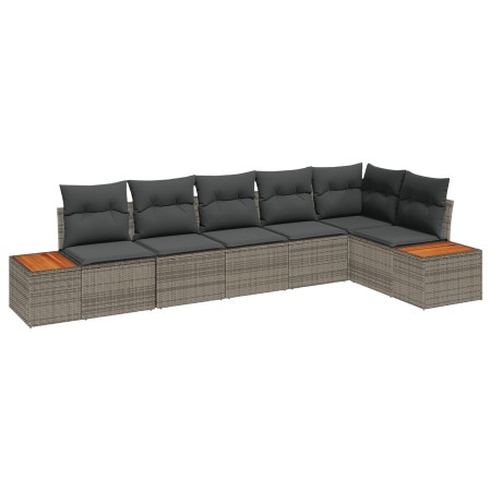 Set de Sofá de Jardín de 6 Piezas con Cojines Gris Poliratán Acacia de , Sofás de exterior - Ref: Foro24-3348095, Precio: 425...