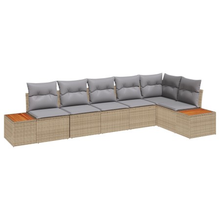 Conjunto de Sofá de Jardín de 6 Piezas con Cojines Beige Ratán Acacia de , Sofás de exterior - Ref: Foro24-3348096, Precio: 4...