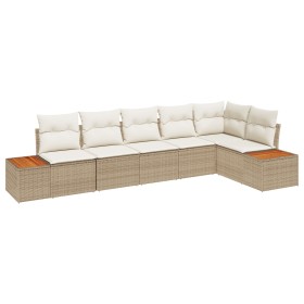 Conjunto de Sofá de Jardín de 6 Piezas con Cojines Beige Poliratán Acacia de , Sofás de exterior - Ref: Foro24-3348097, Preci...